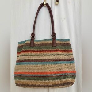 Striped Multicolor Tote Style Woven Bag Size 15” x 10” x 3.5”